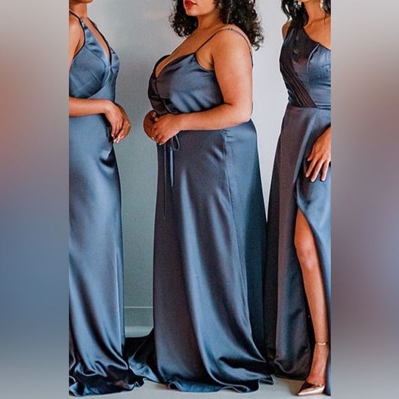 Silky Satin Bridesmaid Dress with Tied Waist - Picture 2 of 3